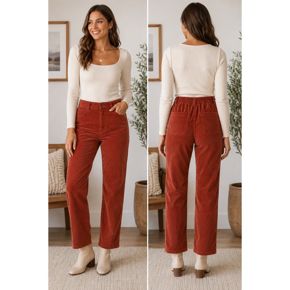 LOFT Outlet Rust Corduroy High Rise Straight Pants Size Medium